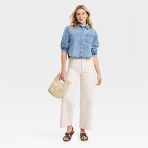 Universal Thread Womens High-Rise Sailor Wide Leg Ankle Jeans Sz 10 Beige